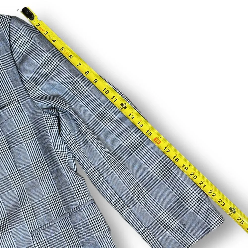 VTG Tailored Sport Coat Blazer Mens Glen Plaid Blue Gray Black White Custom 44R